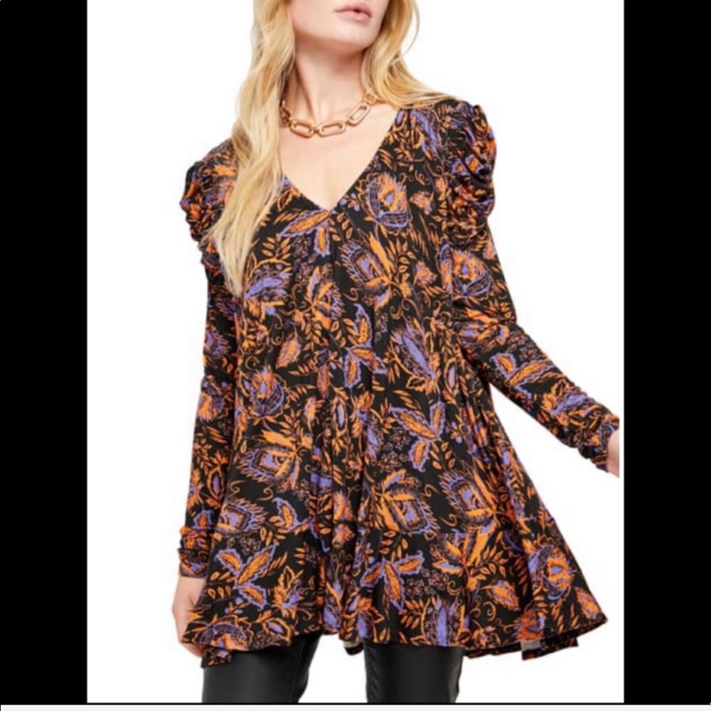 NWT Free People Hello Lover Print Tunic Noir Combo
